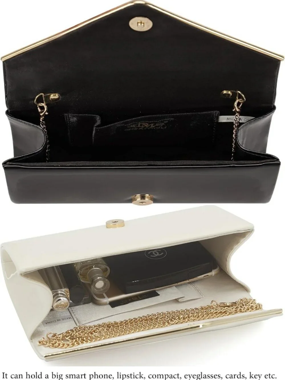 Shiny Patent Leather Envelope Clutch Purse for Women - Foldover Evening Bag